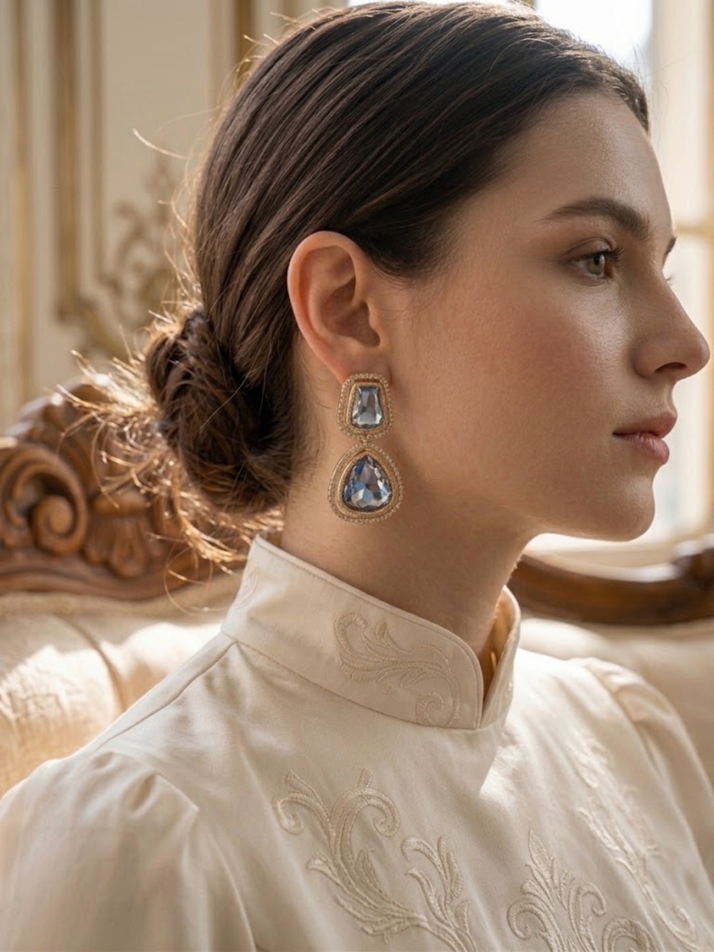 Elegant Gold-Tone Blue Crystal Drop Earrings